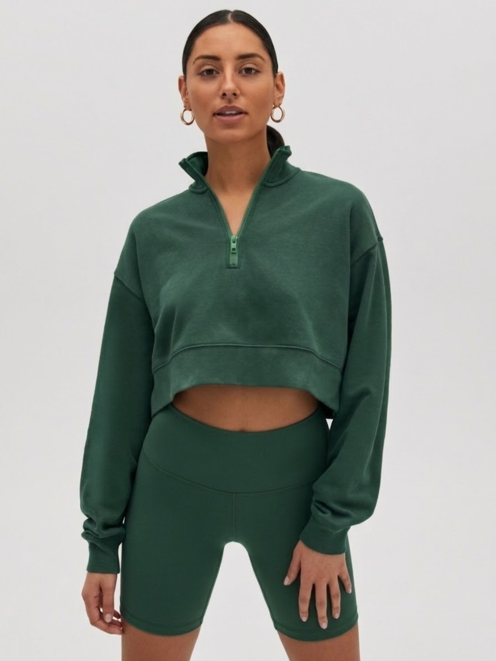 Aritzia TNA Airy Fleece Boyfriend 1/4 Zip Sweatshir t size L Green